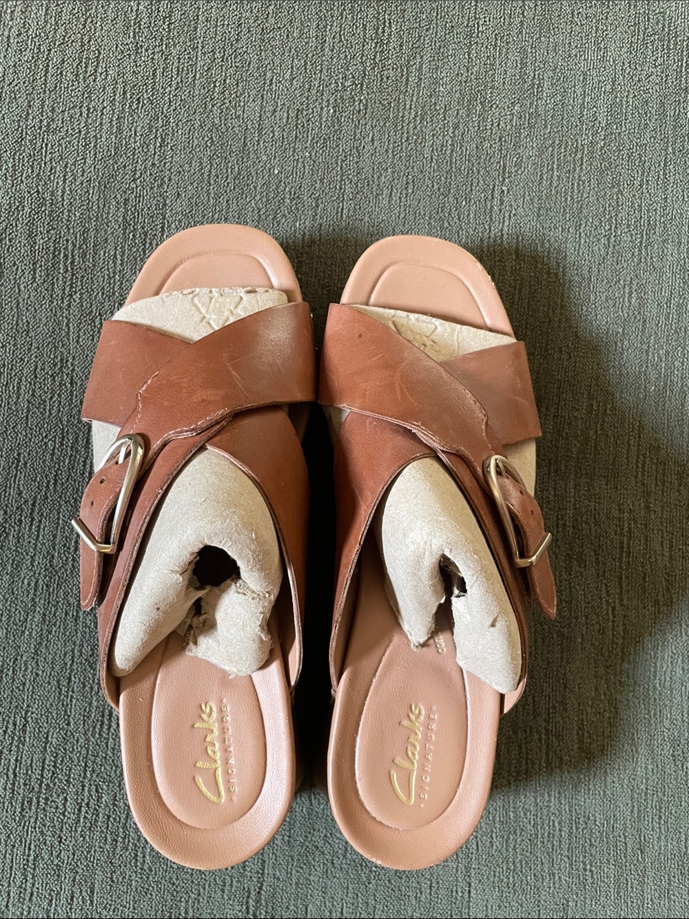 Clarks Women's Brown Leather Buckle Slide Sandals